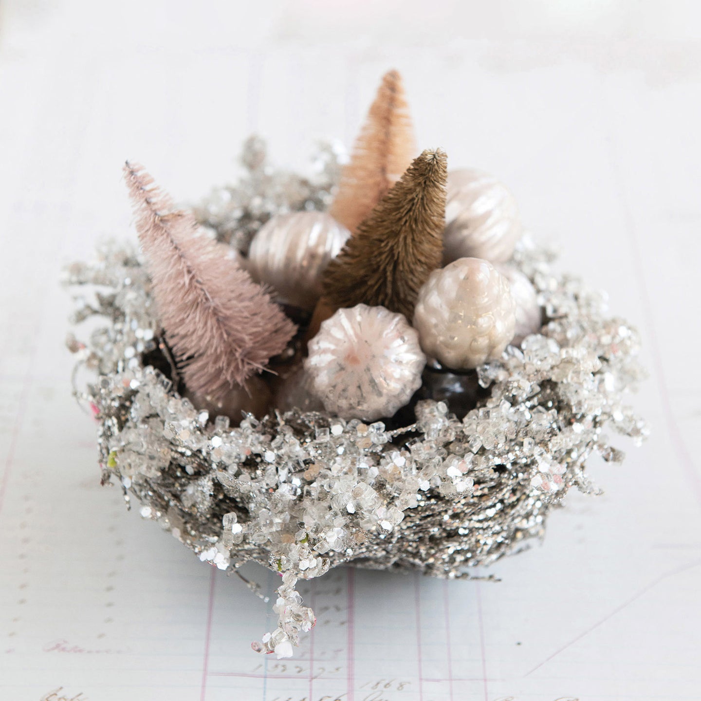Faux Bird Nest with Glitter and Ice Finish