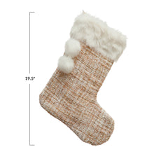 Load image into Gallery viewer, Stocking with Faux Fur Trim &amp; Pom Poms
