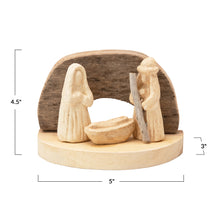 Load image into Gallery viewer, Paper Mache Holy Family with Acacia Wood Base

